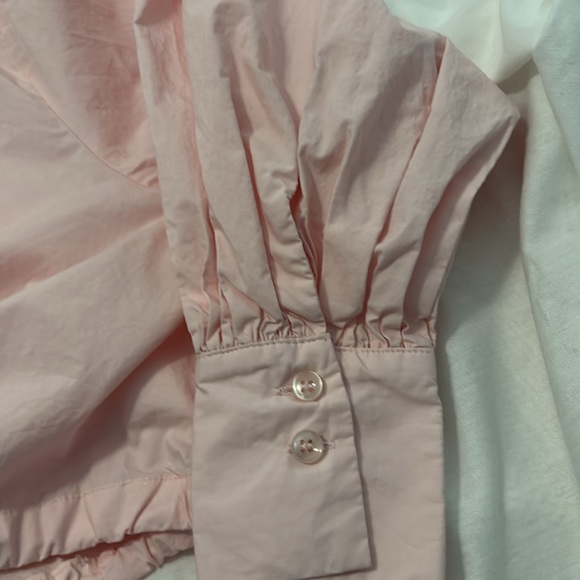 Baby Pink Button-Up Cropped Blouse top puffy long sleeve relaxed fit SZ SM chic - Picture 13 of 16